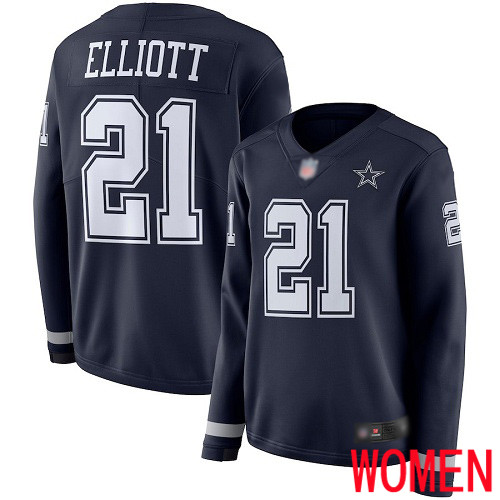Women Dallas Cowboys Limited Navy Blue Ezekiel Elliott #21 Therma Long Sleeve NFL Jersey